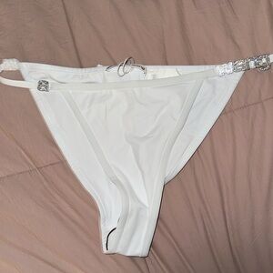 Alexander Wang White Bikini Bottom Swimsuit with Diamante Logo in size Medium